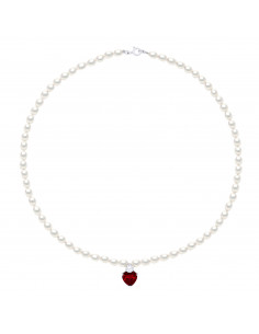 Collier Love - Perle de Culture et Coeur Rouge