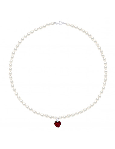 Collier Love - Perle de Culture et Coeur Rouge