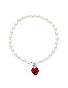 Bracelet Love - Perles de Culture et Coeur Rouge